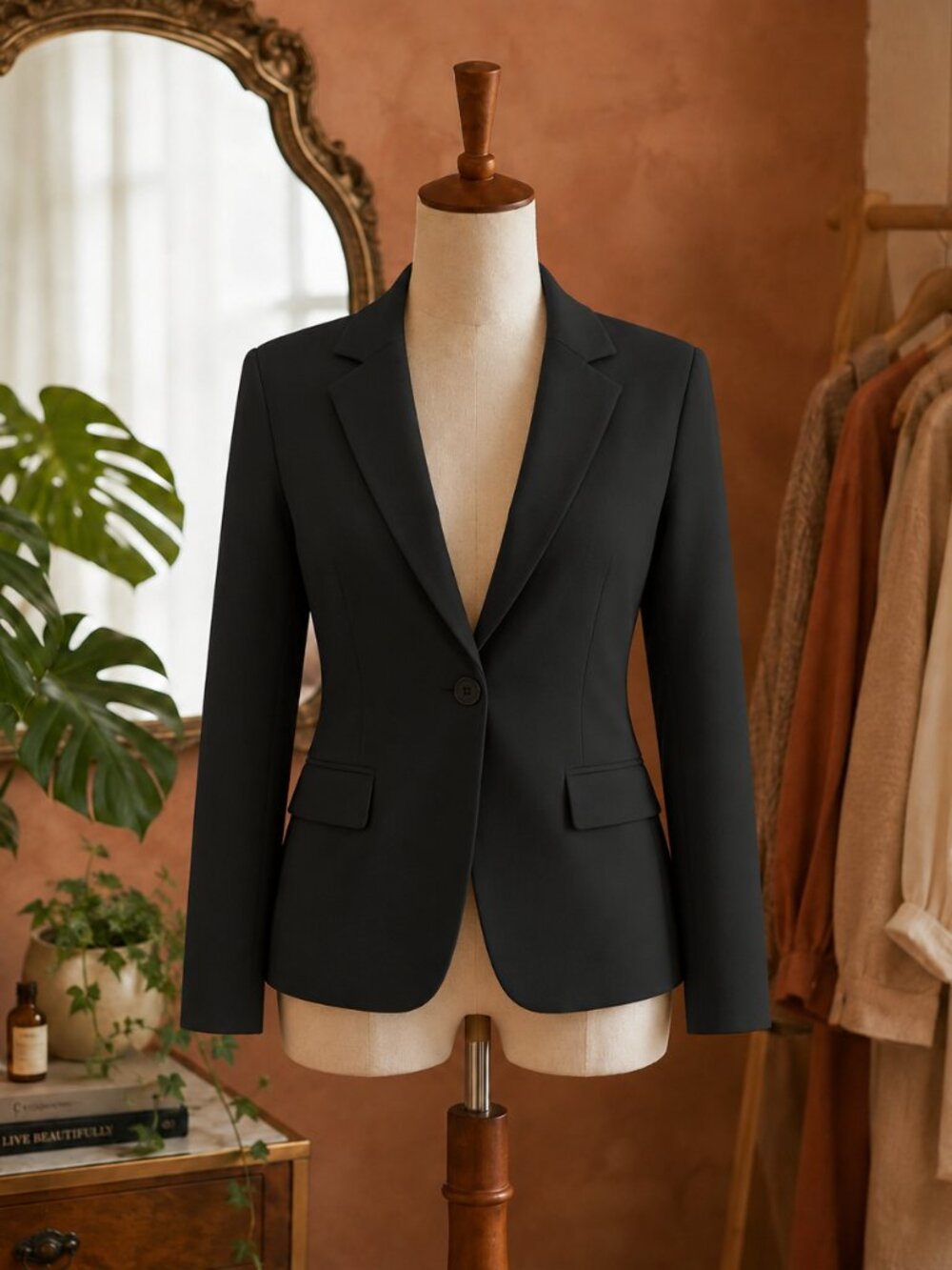 New York & Company Black Single-Button Fitted Blazer